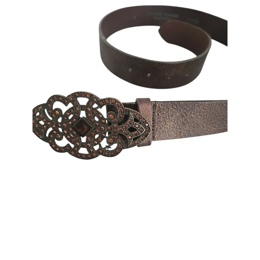 Streets Ahead Metallic Leather Belt with Ornate B